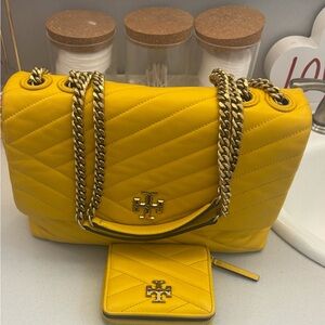 Tory Burch Yellow Kira Quilted Shoulder Bag and Wallet Set